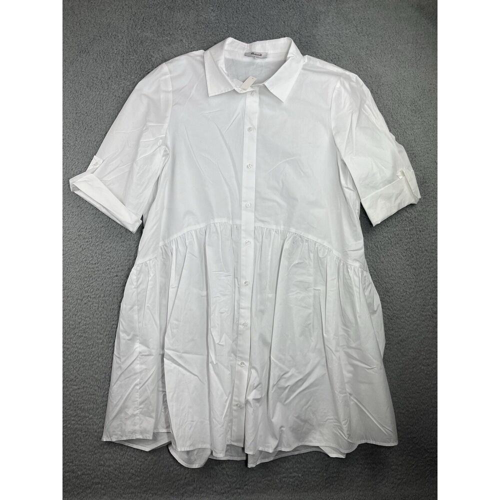 Madewell Shirt Dress Women Large White Button Front Mini Shirtdress Poplin Relax